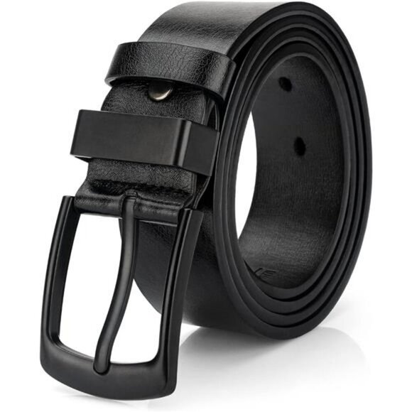Maikun Mens Black Leather Belt Casual Dress Belt for Jeans Pants Adjustable - Picture 1 of 7